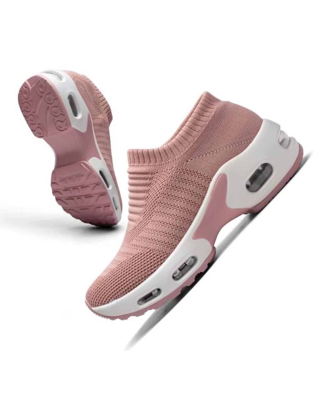 Women's Pink Mesh Light Weight Pull-On Air Cushion Slip on Sock Walking Sneaker
